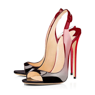 Black Red Gradient Open Toe High Heels Slingback Sandals