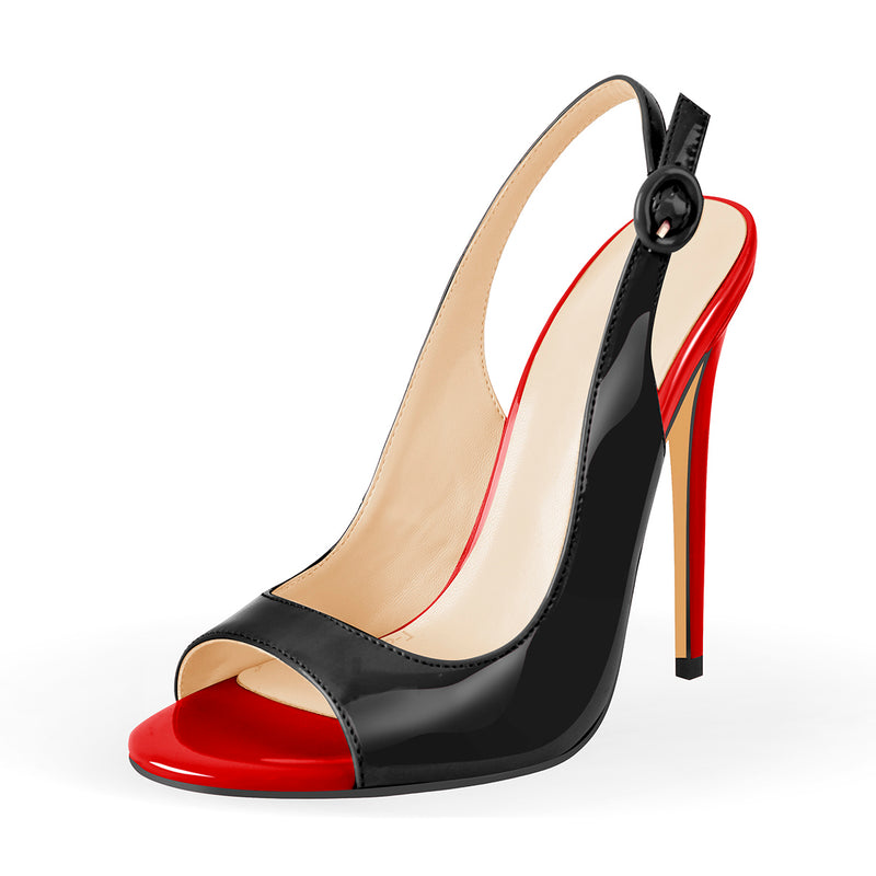 Black Red Open Toe High Heels Slingback Sandals