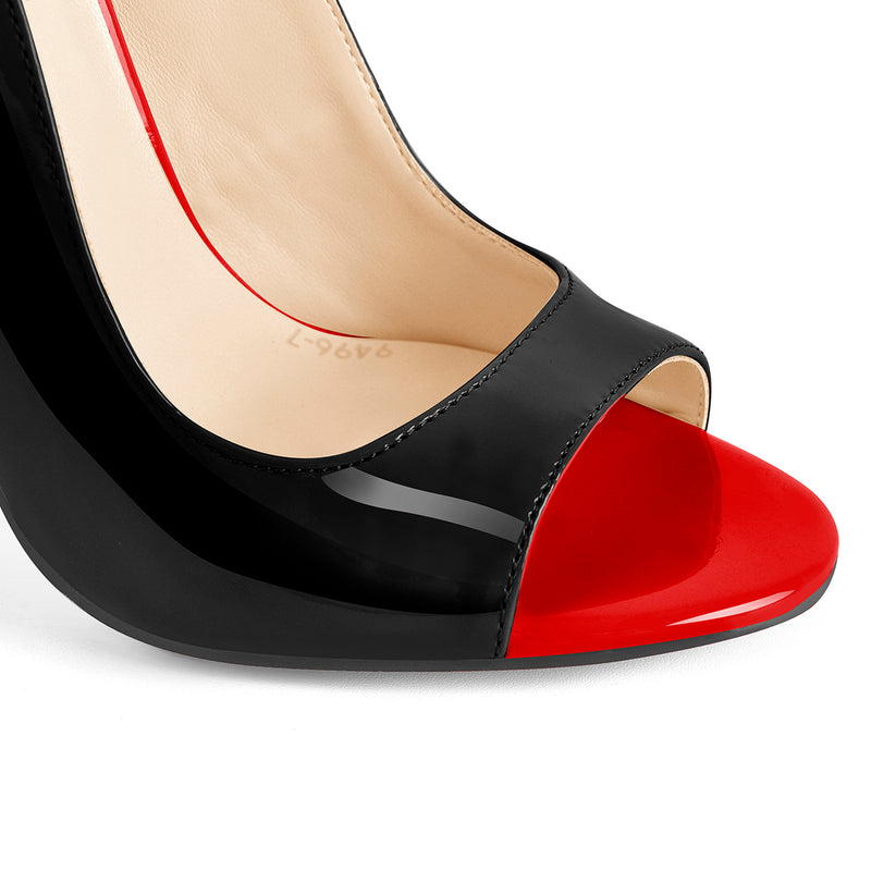 Black Red Open Toe High Heels Slingback Sandals