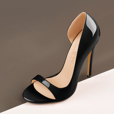 Black Open Toe Side Cut Stiletto High Heel Sandals
