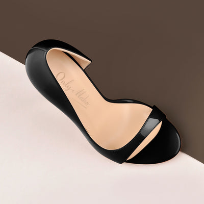 Black Open Toe Side Cut Stiletto High Heel Sandals