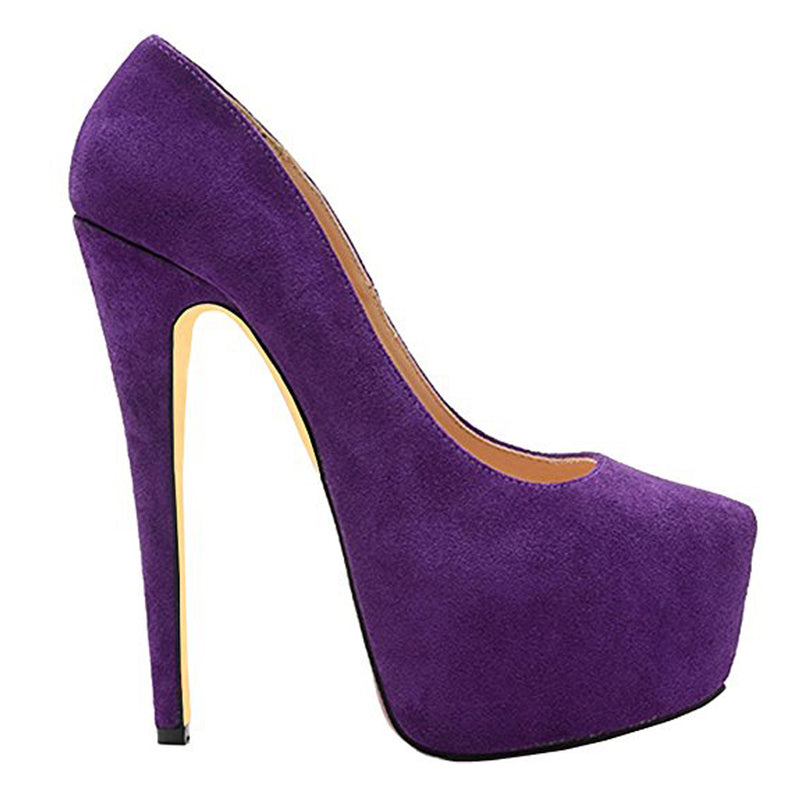 Purple Classic Platform Round Toe Pumps Chunky Heels