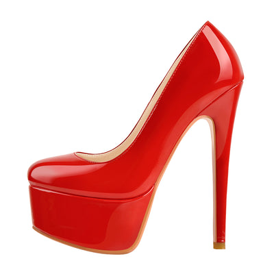 Patent Leather Rounde Toe Platform Red Stiletto High Heels Pumps