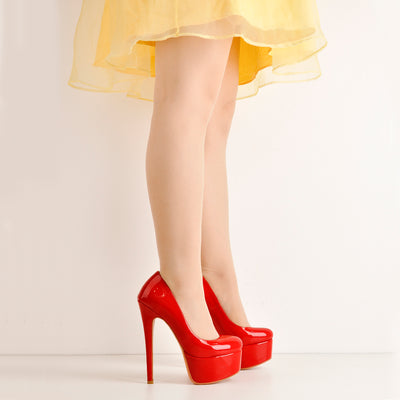 Patent Leather Rounde Toe Platform Red Stiletto High Heels Pumps