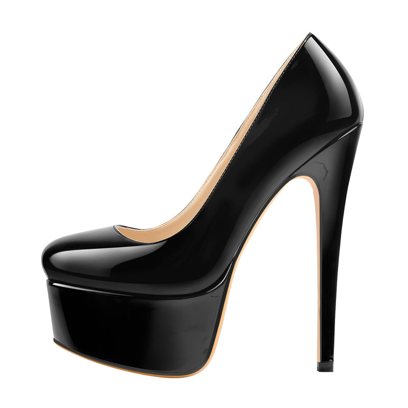 Patent Leather Rounde Toe Platform Black Stiletto High Heels Pumps ...