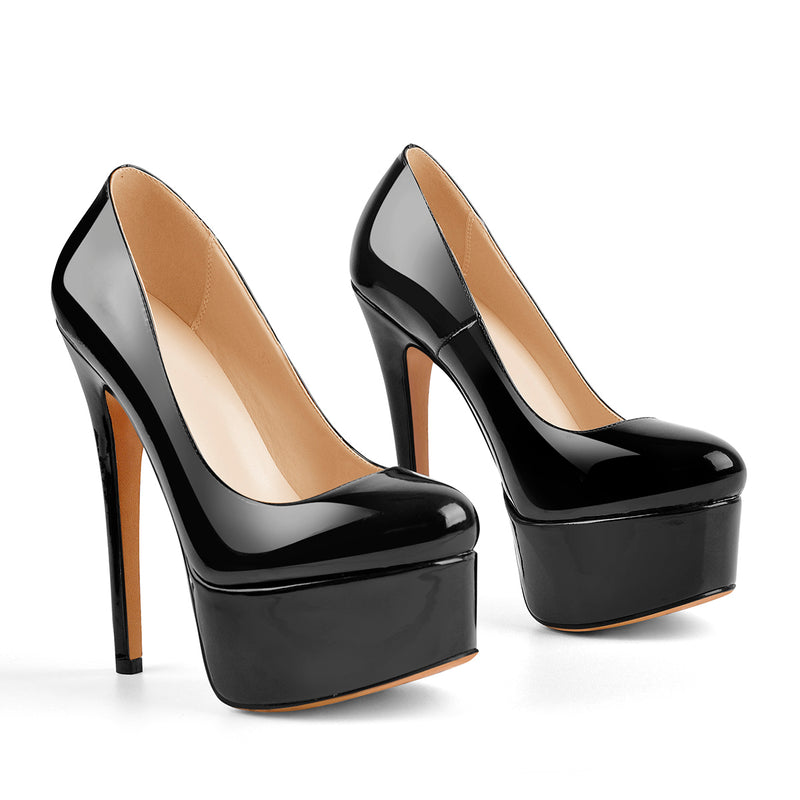 Patent Leather Rounde Toe Platform Black Stiletto High Heels Pumps ...
