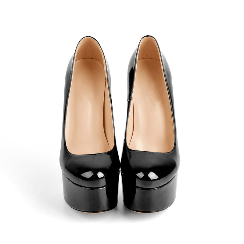 Platform Patent Leather Rounde Toe High Heels Pumps
