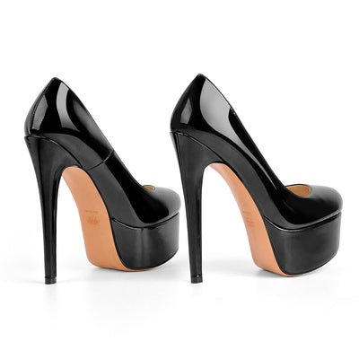 Patent Leather Rounde Toe Platform Black Stiletto High Heels Pumps ...