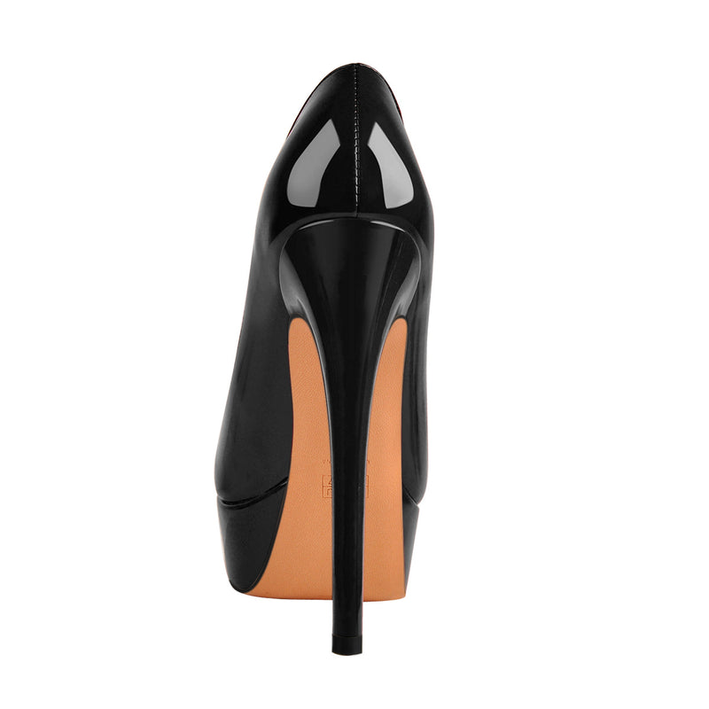 Black Round Toe Stiletto High Heels Slip-on Pumps