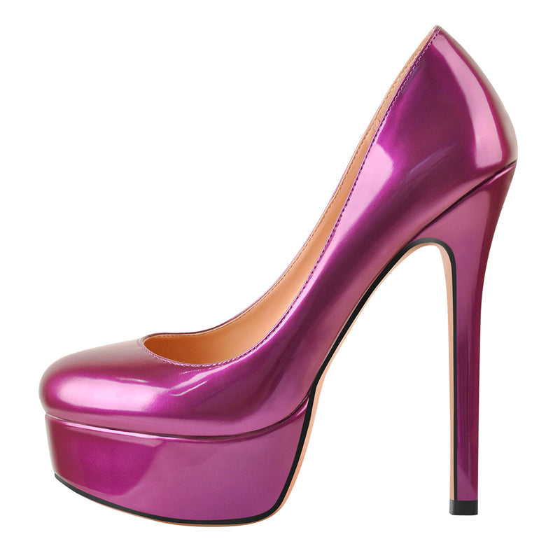 Round Toe Stiletto High Heel 3CM Platform Purple Slip On Pumps