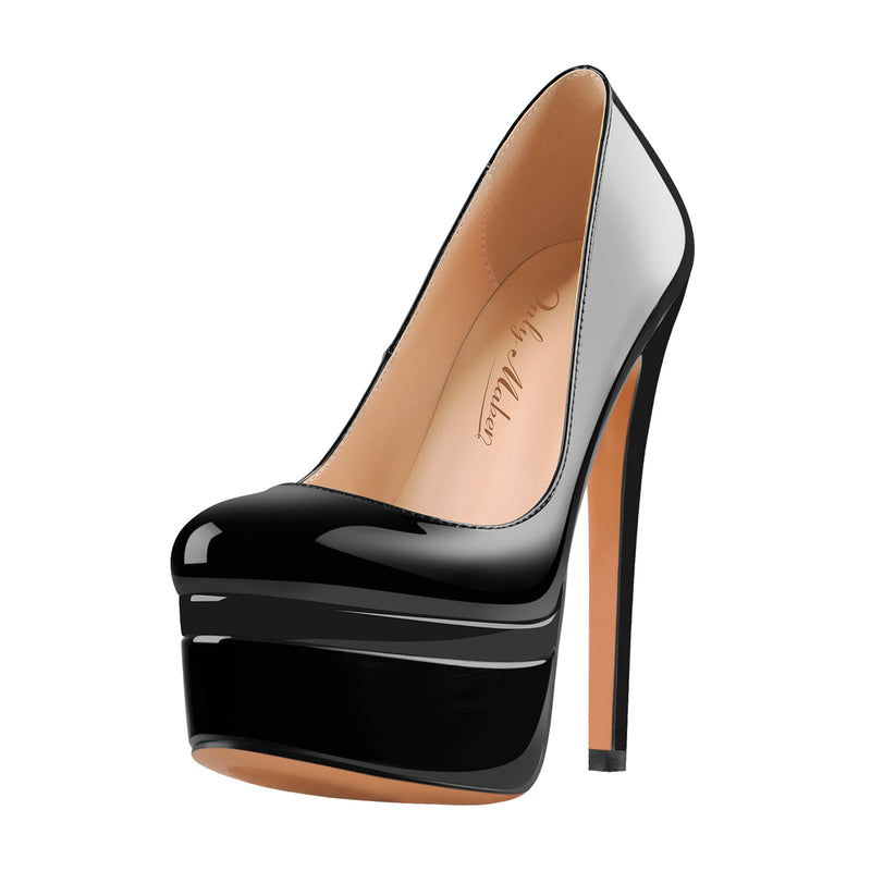 Double Platform Patent Leather Round Toe High Heels