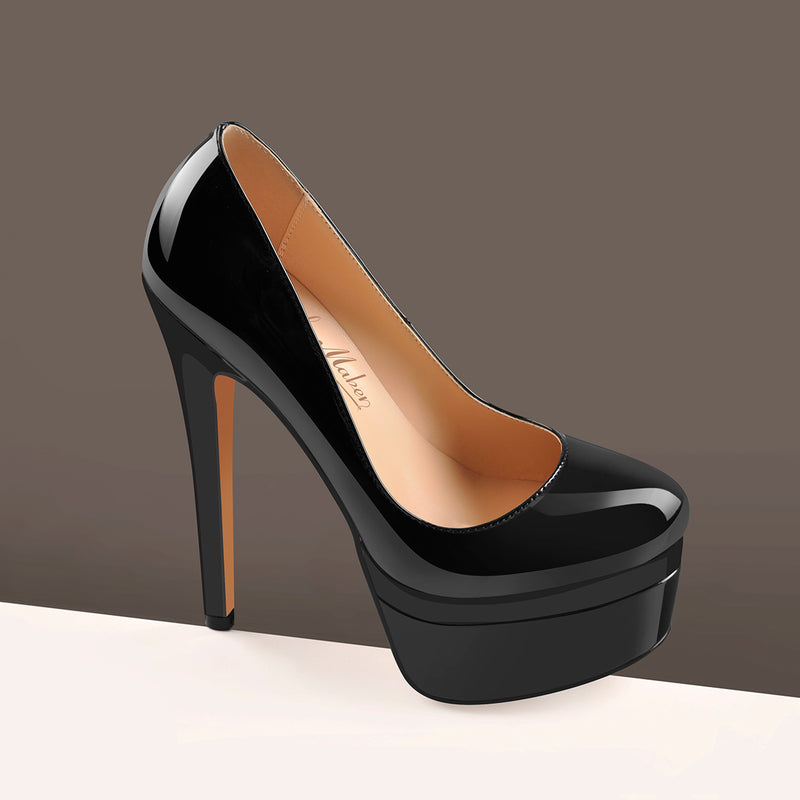 Patent Leather Round Toe Double Platform High Heels