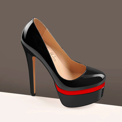 Round Toe Double Platform High Heel Pumps