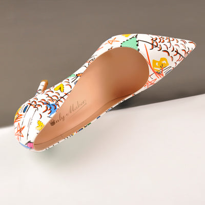 Graffiti Colorful Stiletto Pointed Toe 12cm High Heels Pumps