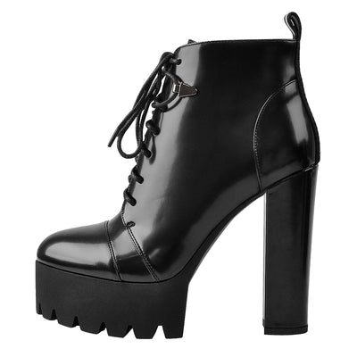 Black Platform Chunky Heels Ankle Boots