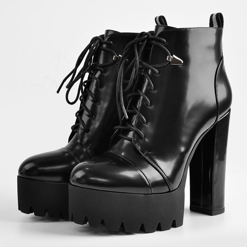 Black Platform Chunky Heels Ankle Boots