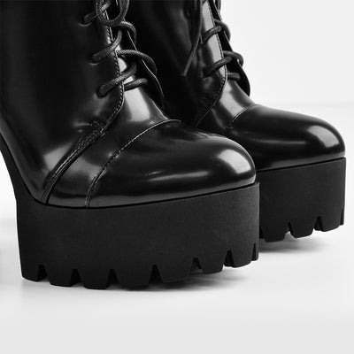 Black Platform Chunky Heels Ankle Boots