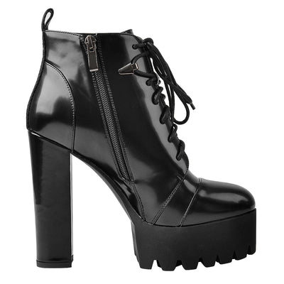 Black Platform Chunky Heels Ankle Boots