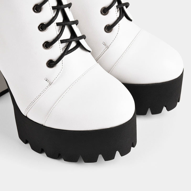 White Platform Chunky Heels Ankle Boots