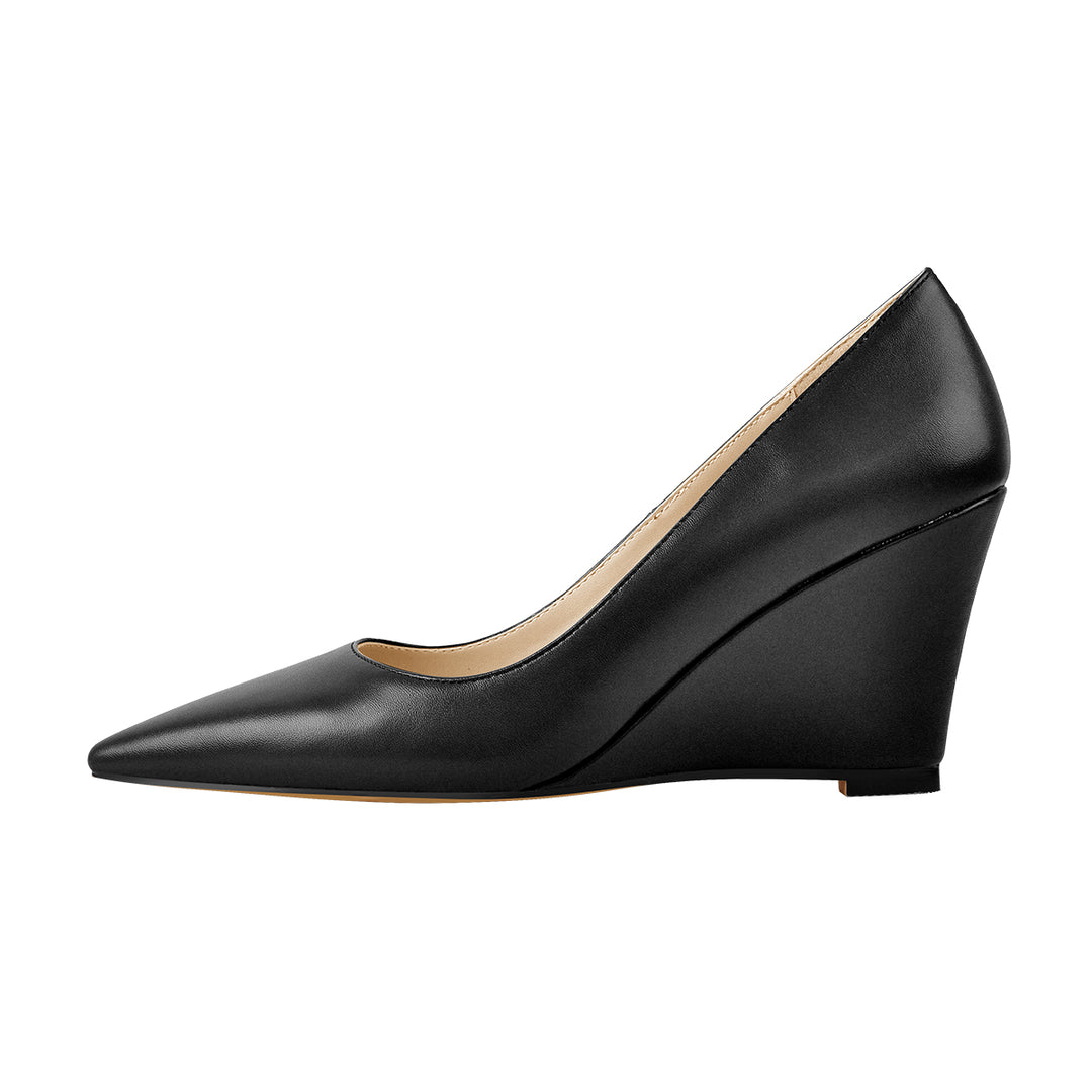 Black Pointed Toe Wedge High Heel Pumps Black / US8