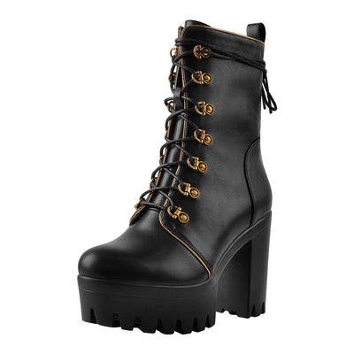 Black Platform Chunky High Heels Ankle Boots