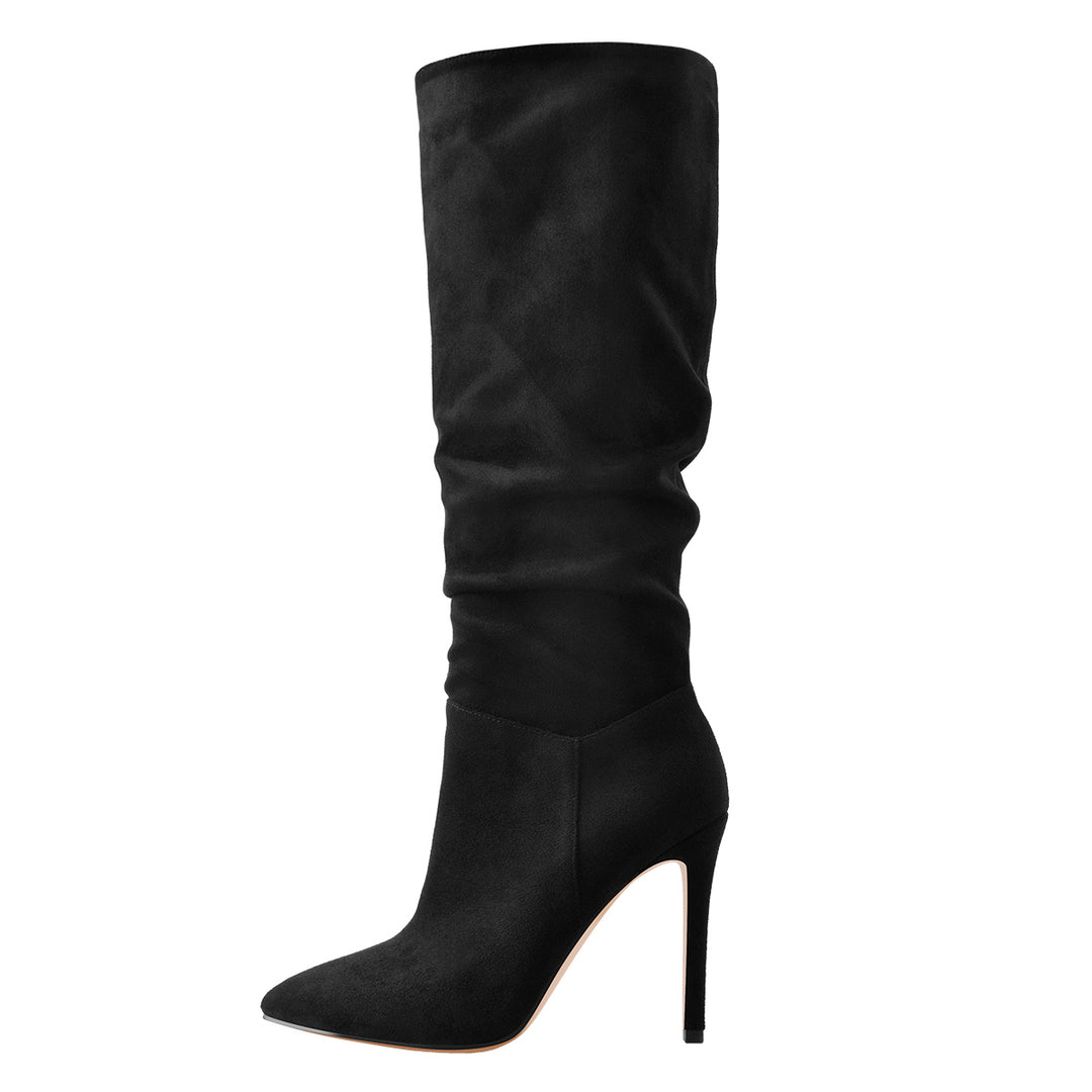 靴 Black Stiletto Boots Suede Pointy Toe Black Pointed Toe Stiletto Suede Boots – Onlymaker