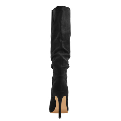 Black Pointed Toe Stiletto Suede Boots