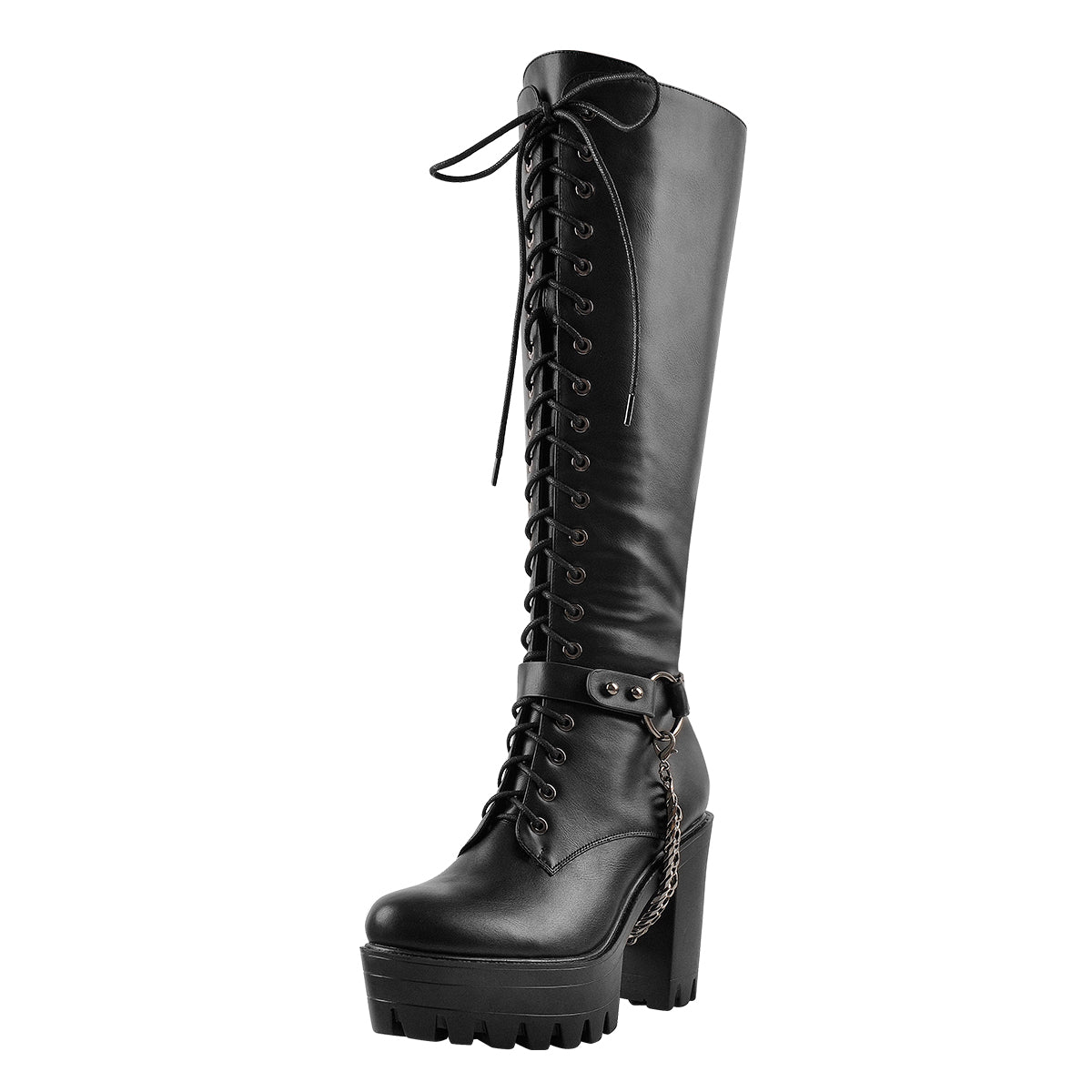 Black Platform Knee Chunky High Heels Boots – Onlymaker