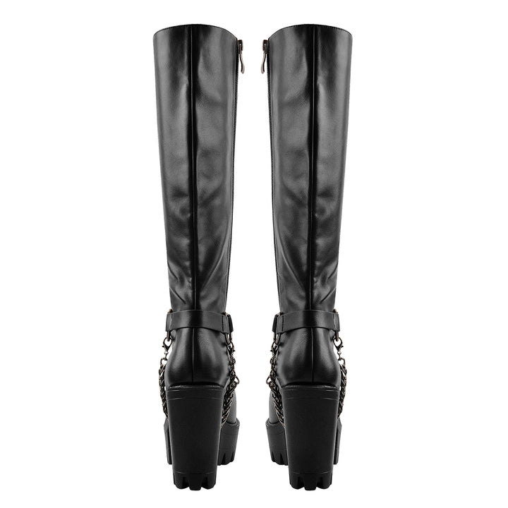 black boots バングル　ctm Black Platform Knee High Chunky Heel Boots – Onlymaker