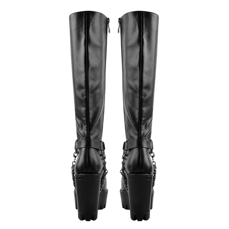 Black Platform Knee Chunky High Heels Boots