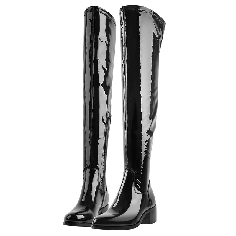 Black Patent Leather Knee High Boots