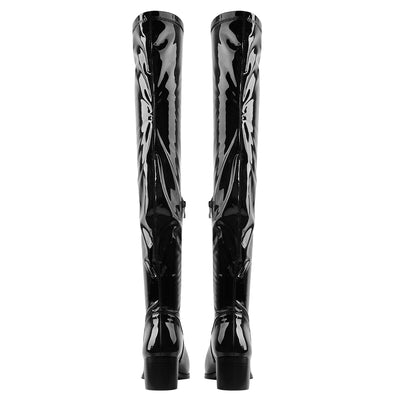 Black Patent Leather Knee High Boots – Onlymaker