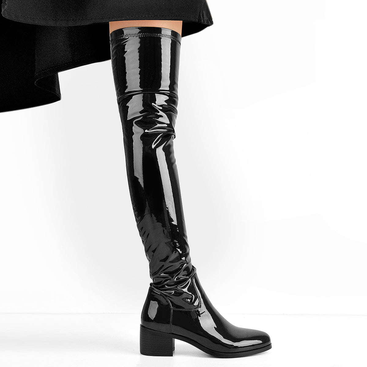 Black Patent Leather Knee High Boots – Onlymaker