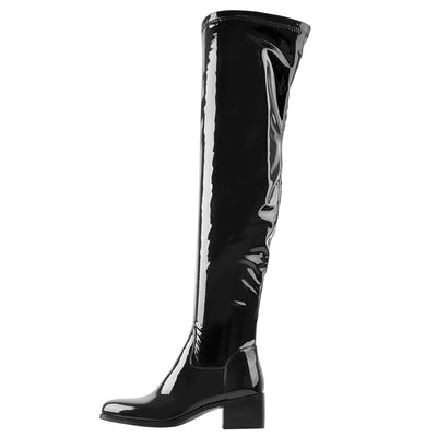 Black Patent Leather Knee High Boots