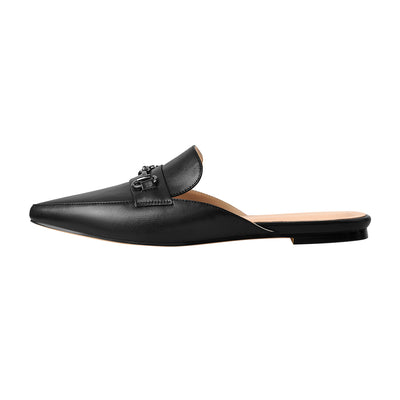 Pointed Toe Black Buckle Flats