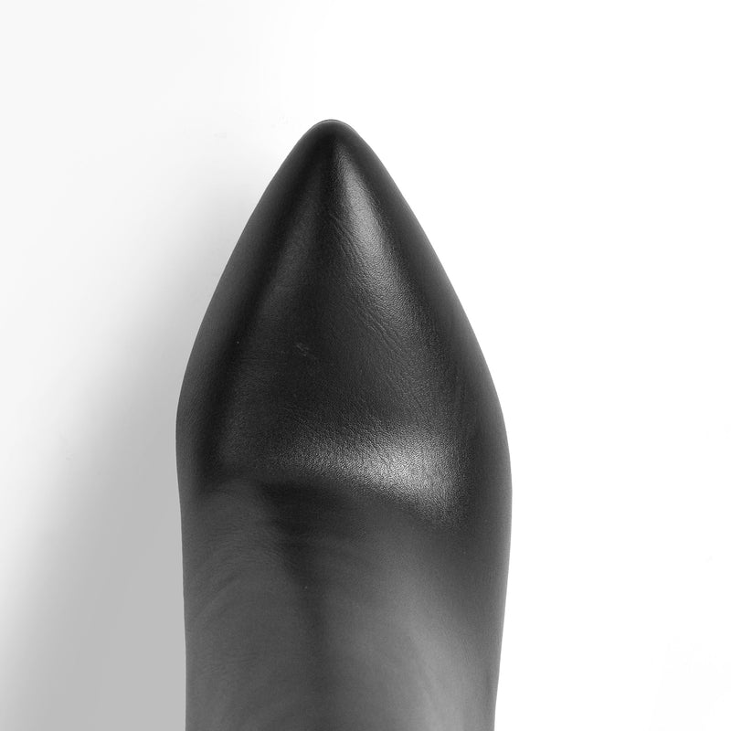 Pointed Toe Matte Black Knee High Metal Heels Stiletto Boots