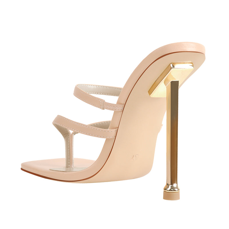 Square Toe Strap 10cm Metal Heels Sandals