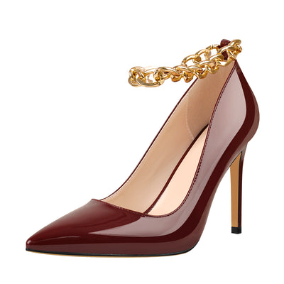 Patent Leather Ankle Chains Pointed Toe Pumps
