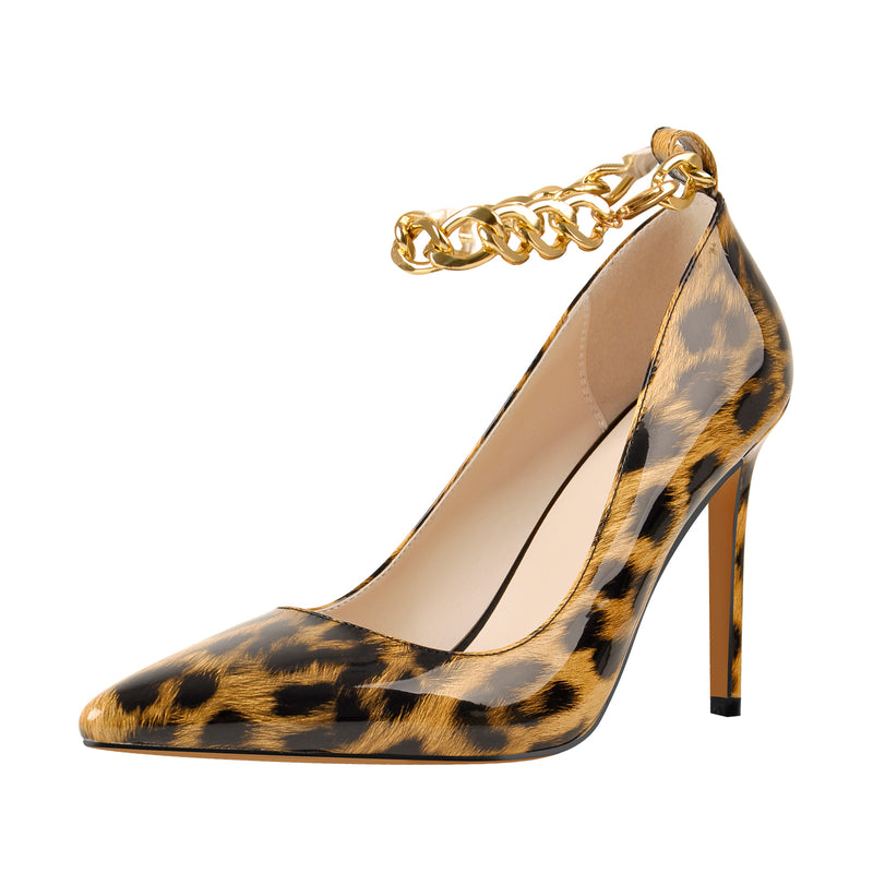 Patent Leather Ankle Chains Pointed Toe Pumps