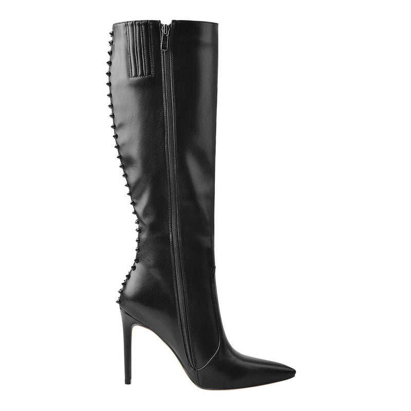 Rivet Pointed Toe Stiletto Knee High Boots