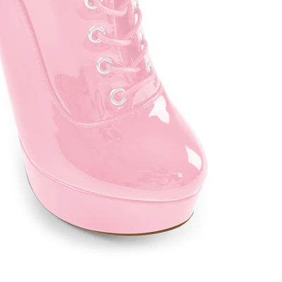 Pink Platform High Heel Lace up Ankle Boots