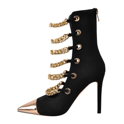 Metal Chain Pointed Toe High Boots