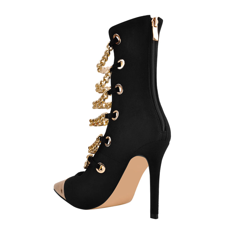 Metal Chain Pointed Toe High Boots
