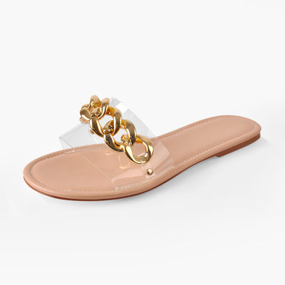 Metal Chain Clear Baby Pink Flat Sandals Mules