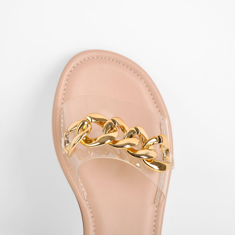 Metal Chain Clear Baby Pink Flat Sandals Mules