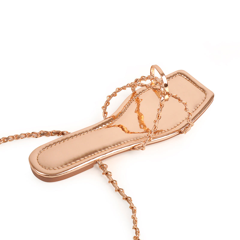 Rose Gold Metal Chain Flat Sandals