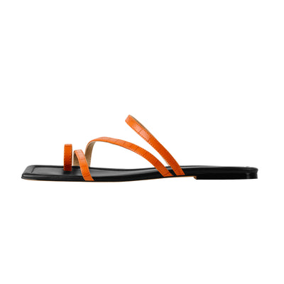 Orange Black Slipper Flat Sandals Mules