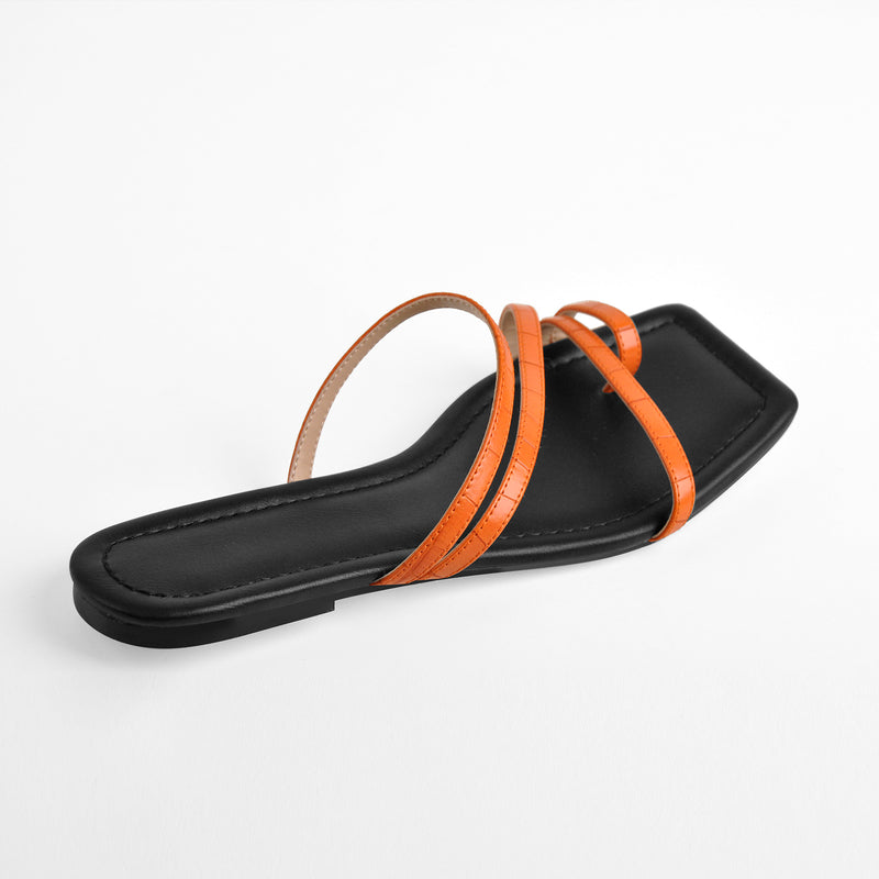 Orange Black Slipper Flat Sandals Mules