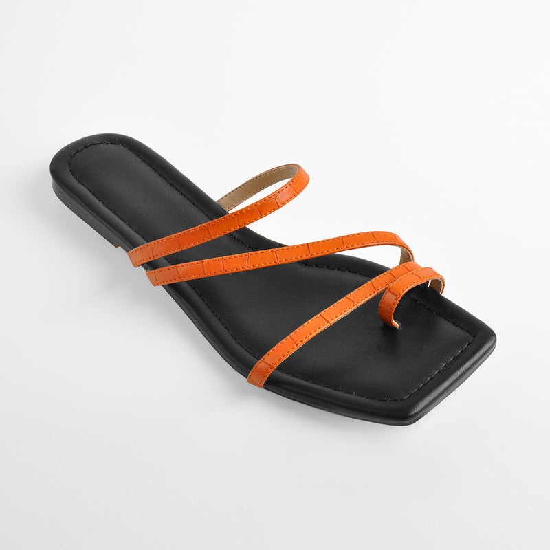 Orange Black Slipper Flat Sandals Mules
