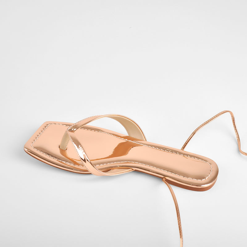 Rose Gold Flip-Flops Strap Flat Sandals